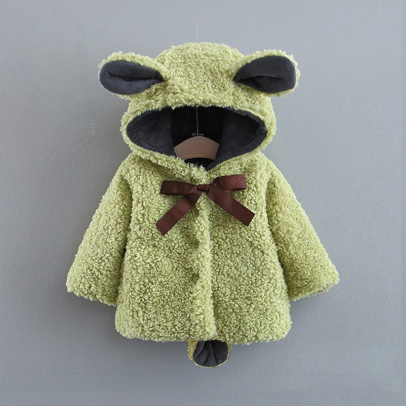 1pc green Пальто для маленьких мальчиков и девочек; милый флисовый теплый жакет с капюшоном; стеганая одежда с бабочкой и кроликом; детская одежда; верхняя одежда; От 1 до 5 лет - Цвет: 1pc green