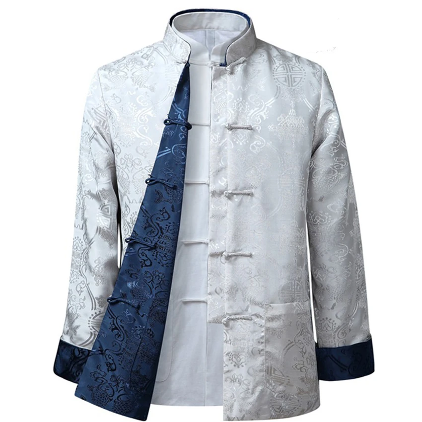 Chinese Men Tang Suit Shirt Style Jacket Collar Traditional Clothing Silk Kungfu Cheongsam Top Hanfu chinese dress lapel shirt martial arts clothing chinese men shirt