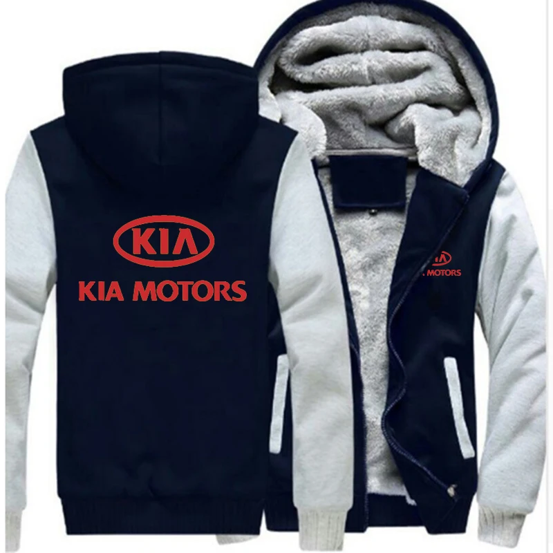 Бренд автомобиля KIA Motors, зимняя мужская куртка с капюшоном на молнии, модный красный принт, уплотненный, на заказ, удобный свитер, пальто