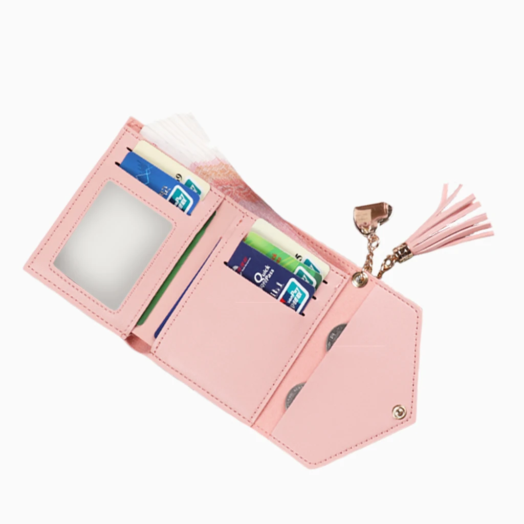 Women Simple Short Wallet Tassel Coin Purse Card Holders Handbag Red