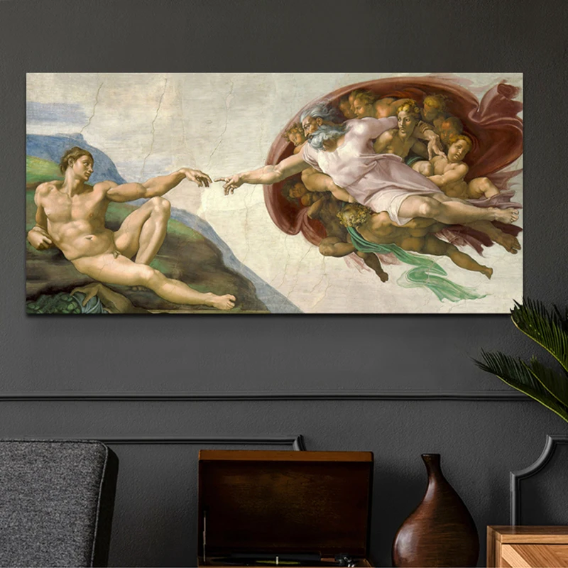 Creation Of Adam By Fresco Of Michelangelo Poster And Prints Decor For Living Room Canvas Painting Wall Art Picture Home Posters