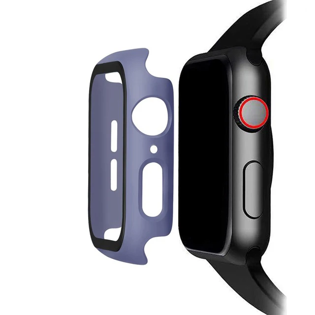 Lavender grey Чехол+ закаленное стекло для Apple Watch, 40 мм, 44 мм, серия 5, 4, защита для экрана, чехол-бампер для iwatch, серия 3, 2, 1, 38 мм, 42 мм - Цвет: Lavender grey