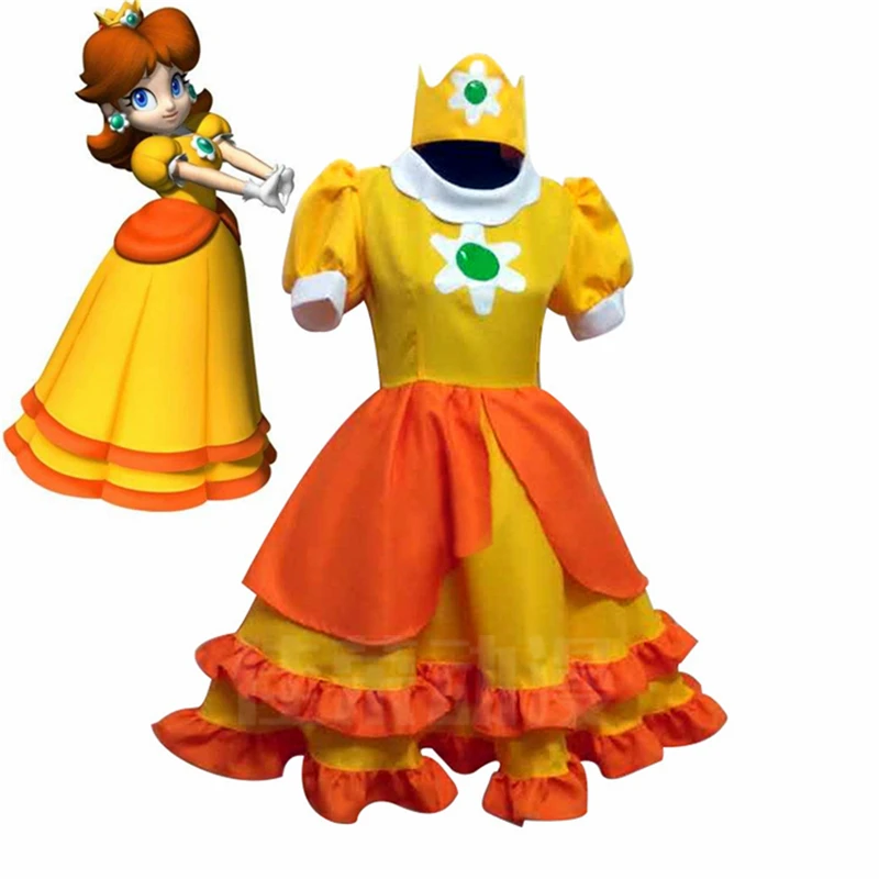 Game Super Mario Cosplay Costumes Women Girls Princess Daisy Dress Skirt Jumpsuits Party Halloween Masquerade Suit