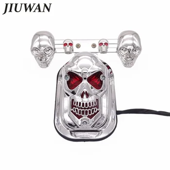 

1 Set Universal Motorcycle Skull Turn Signal Rear Brake Tail Stop Light For Harley Honda Yamaha License Plate Bracket Chrome