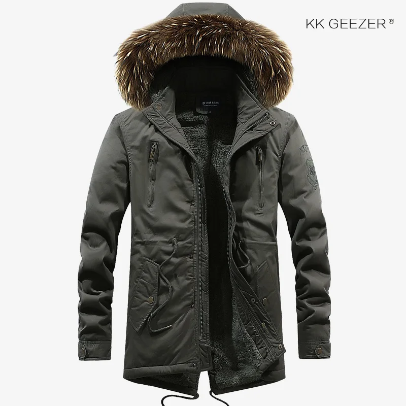 2018-81-Army Green Зимняя мужская куртка, толстая, теплая, ветрозащитная, с капюшоном, вельветовое пальто, военная ветровка, высокое качество, флис, хлопок, парки, мех - Цвет: 2018-81-Army Green