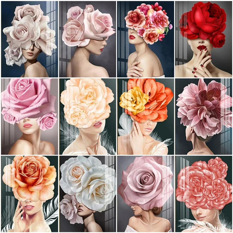 

AZQSD Oil Painting By Number Floral Woman DIY Figure Art Coloring By Numbers Canvas Portrait Picture Living Room Home Decor
