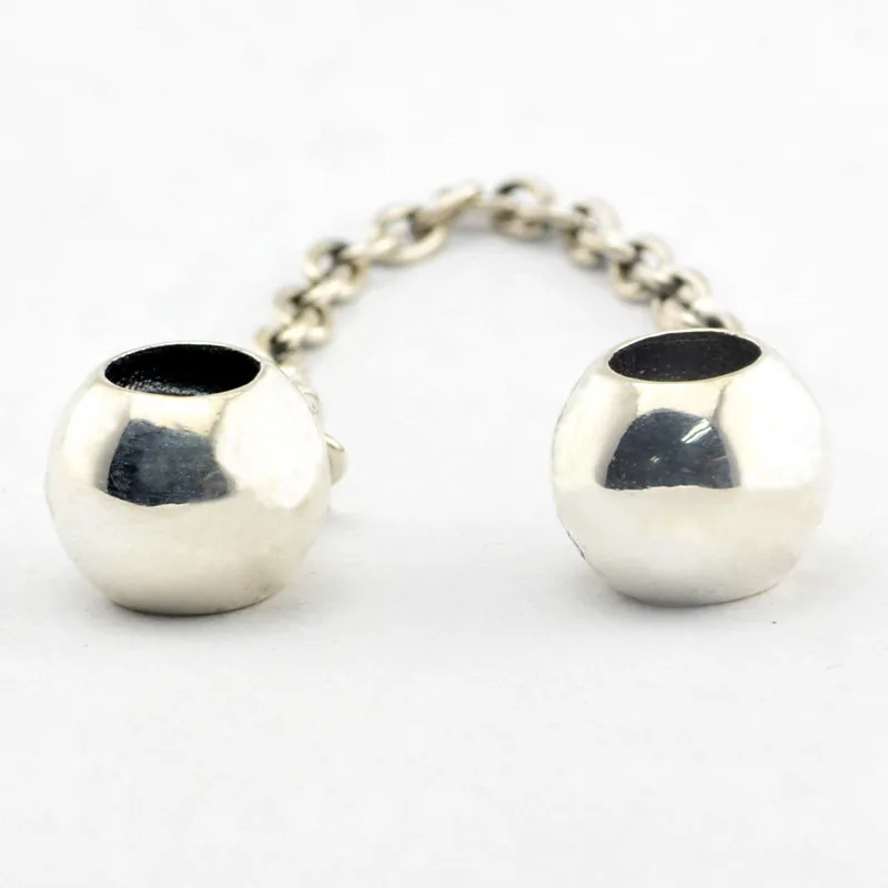

Round Beads 100% 925 Sterling Silver Signature Safety Chain Charm for Jewelry Making Fit Charms Bracelets free shipping SY013