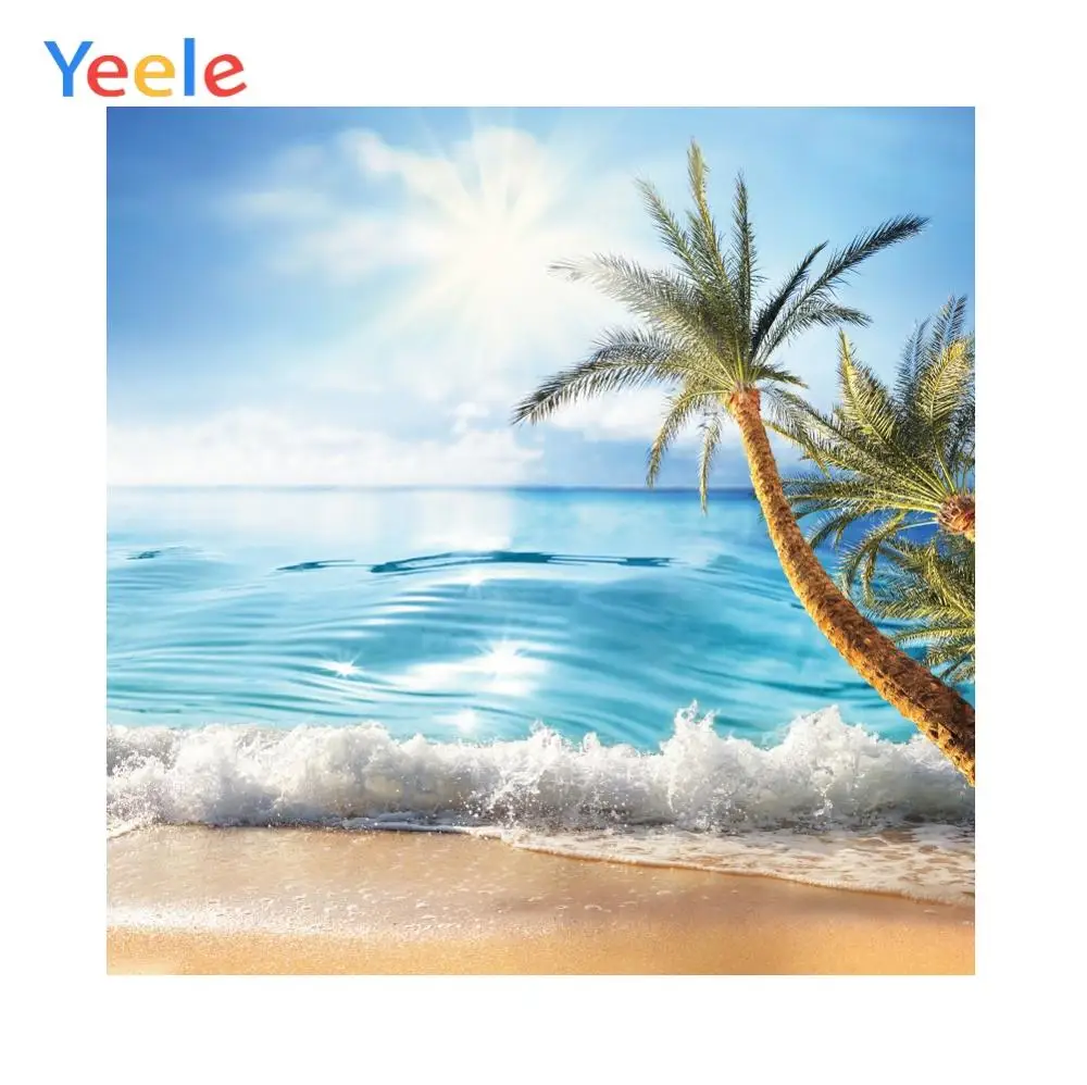 

Sea Wave Seaside Beach Coconut Tree Scene Holiday Baby Photography Background Customize Photographic Backdrops For Photo Studio