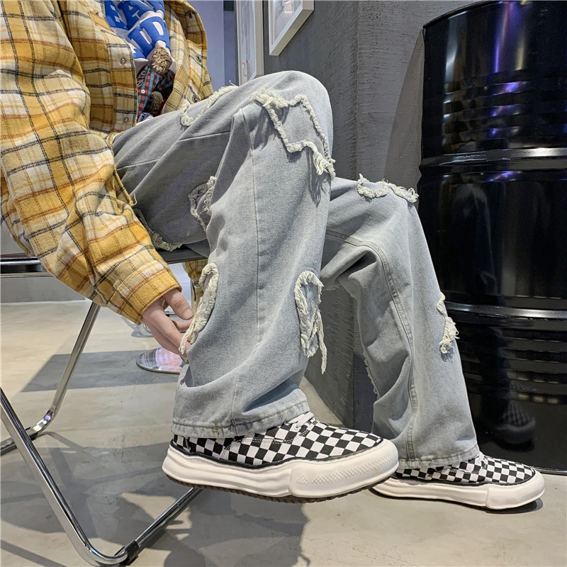 

Streetwear men's jeans pants casual patch denim men's trousers hip hop spring autumn jeans for men