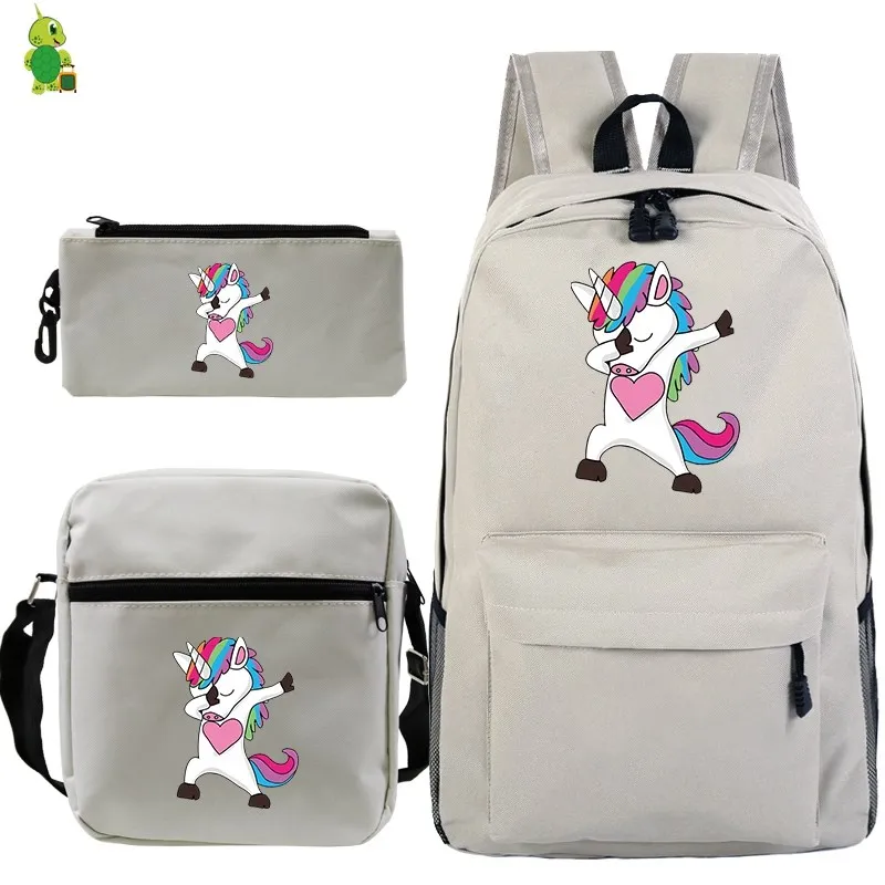 Mochila Единорог Рюкзак 3 шт./компл. школьные сумки для подростков мальчиков и девочек рюкзак средней школы Для женщин рюкзаки сумка пенал для ручек - Цвет: 27