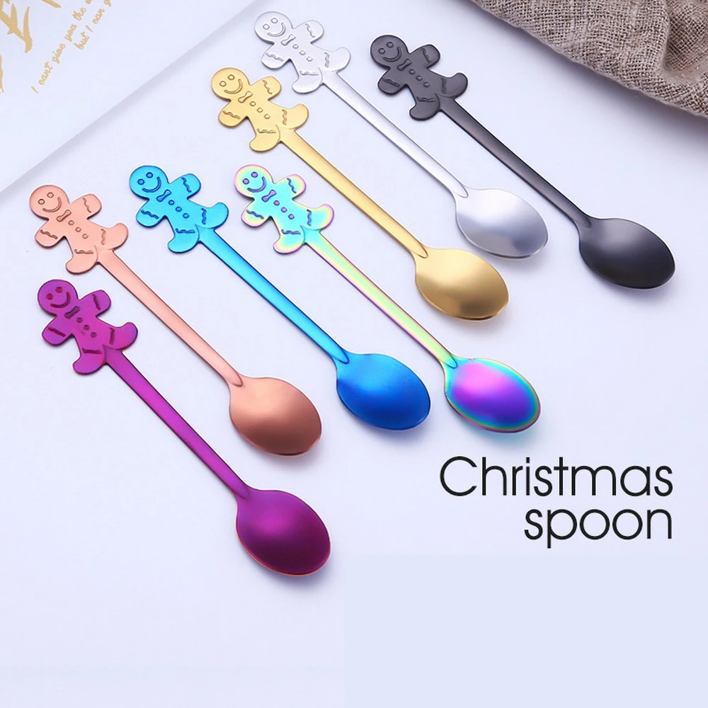 4pcs/set Coffee Spoons Christmas Tableware Ice Cream Dessert Spoon Snowman Tree Kids Drinking Tea Scoop Stainless Steel