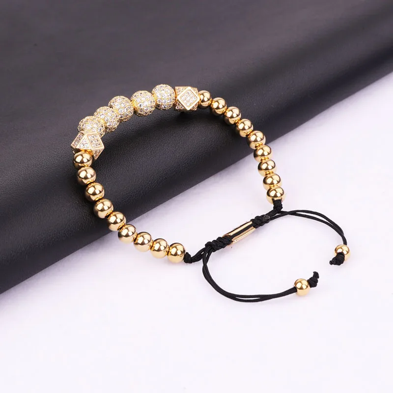 High Quality New Luxury CZ Micro Pave Ball Crown Charms Tiger Eyes Stone Beaded Adjustable Bracelet Men Women - Image 2