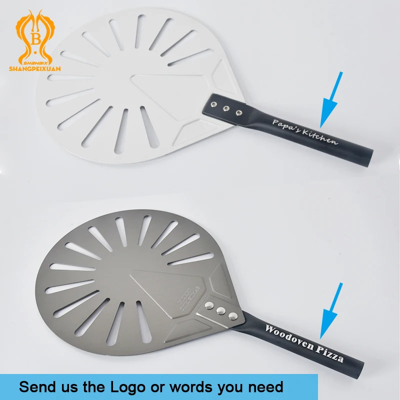 SHANGPEIXUAN Laser Long Handle 9 Inch Perforated Pizza Turning Peel Pizza Shovel Aluminum Peel Tool