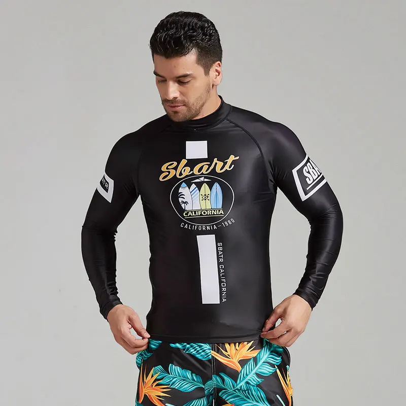 Shirt Мужская Рашгард с длинным рукавом, рубашка для плавания, УФ Защита от солнца, UPF 50+, облегающая, компрессионная, для плавания, для серфинга, топы, с принтом, черный - Цвет: Shirt