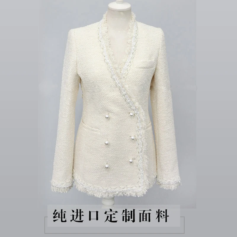 Finest  2019 Brand Lady Winter Pearls Tassels Woolen Jacket Coat Women Vintage Casaco Femme Warm Tweed Jack