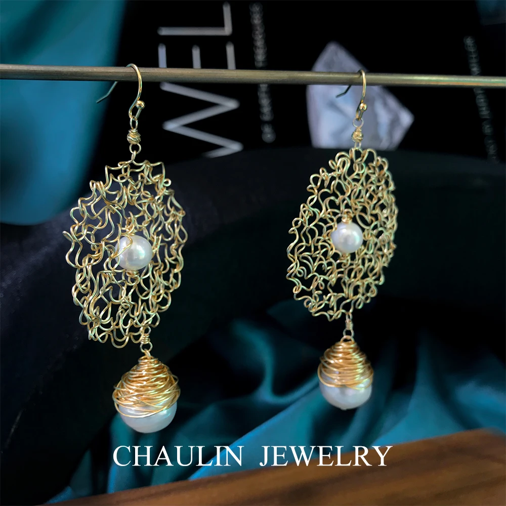 CHAULIN 925 серебряные серьги,, классические жемчужные висячие серьги в стиле барокко, серьги ручной работы для женщин, вечерние, свадебные