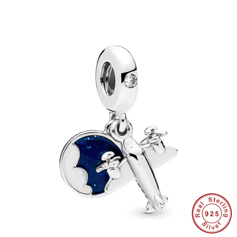 Fit Pandora браслет серебро 925 синяя эмаль земля подвеска в виде самолета S925 мир путешествия путешествие пилот истребитель бисер - Окраска металла: PA1337