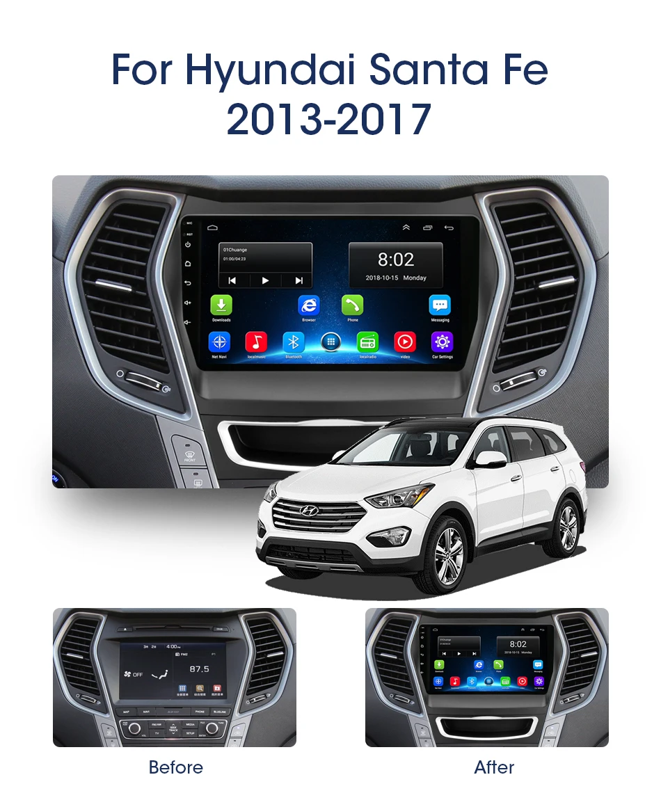 Clearance 9" IPS Android 2G+32G Car Radio for Hyundai Santa Fe 3 2013-2017 RDS DSP Autoradio Navigation GPS 2 Din Head Unit with Frame 2