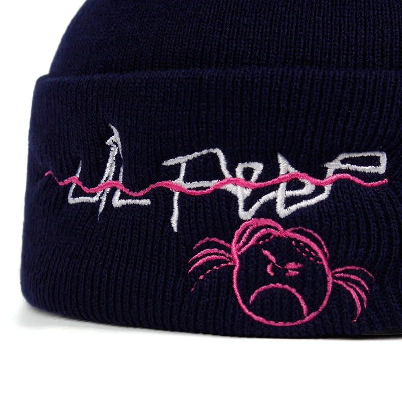 CAR-TOBBY Lil PEEP Embroidered Knitted Hat Fashion Beanies Kids Cuffed Plain Cap Men and Women Warm Wool 