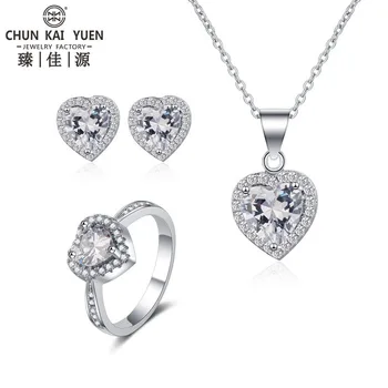 

Gowinlin S925 Silver Earring Necklace Ring Jewelry Set LOVE Necelace Heart-shaped Three-piece Suit Women Jewelry Set WSET0085