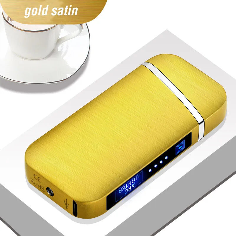 319 gold Двойная дуговая электрическая зажигалка с подключением к USB Touch Fire Plasma Arc Электронная зажигалка для сигарет ветрозащитная металлическая Новинка зажигалки Мужские подарок - Цвет: 319 gold