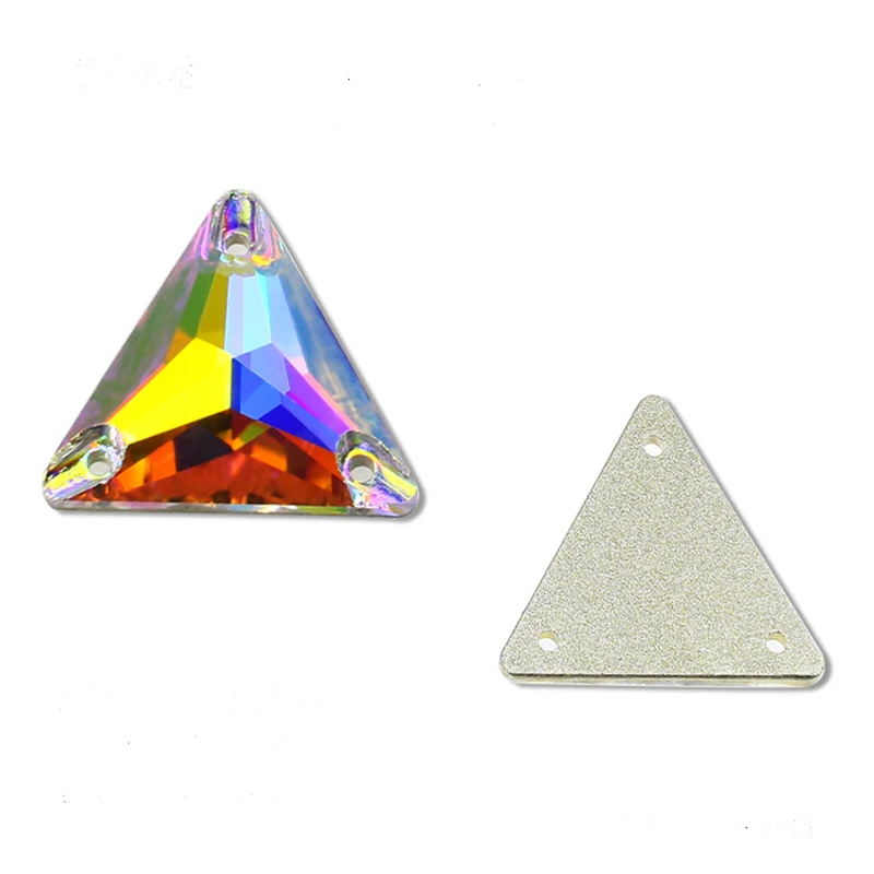 White /Crystal AB T-riangle shape Glass Crystal sew on rhinestones with TWO holes Diy wedding dress accessories Free shipping | Дом и сад