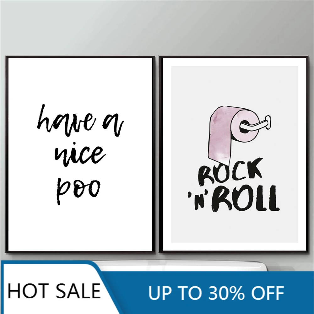 Funny Toilet Wall Art Canvas Painting Poster Bathroom Prints Rock And Roll Minimalism Quote Have A Nice Wc Sign Home Decor Painting Calligraphy Aliexpress