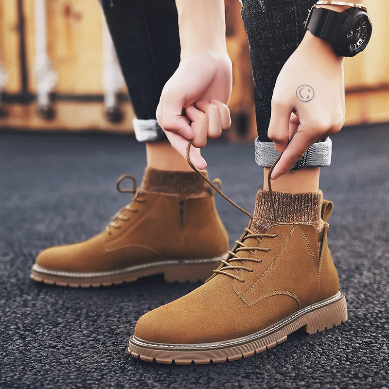 

Martin Boots Men's Winter Casual Hight-top Short Boots Korean-style Trend Line Versatile Men Cotton-padded Shoes wa zi xie