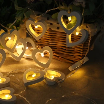 

Fairy Lights 10LED Wooden Heart Fairy Lights For Bedroom Battery Powered Christmas Home Decor