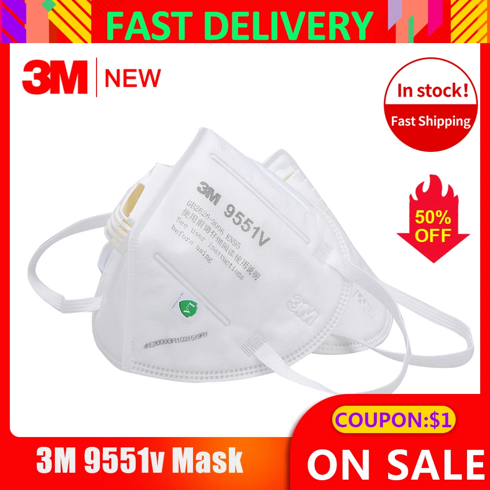 

3M 9551V+ KN95 Safety Mask Particulate Respirator Face Mask Protective Masks with Valve PM2.5 Haze Fog Dustproof Mouth Mask