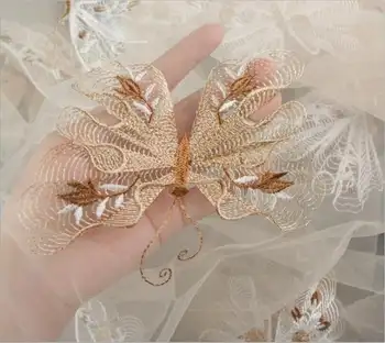 

Soft Butterfly Lace Fabric In Champagne Tulle For Bridal Veil, Prom Dress, Wedding Couture, Tulle Skirt Sell By The Yard 51" Wid