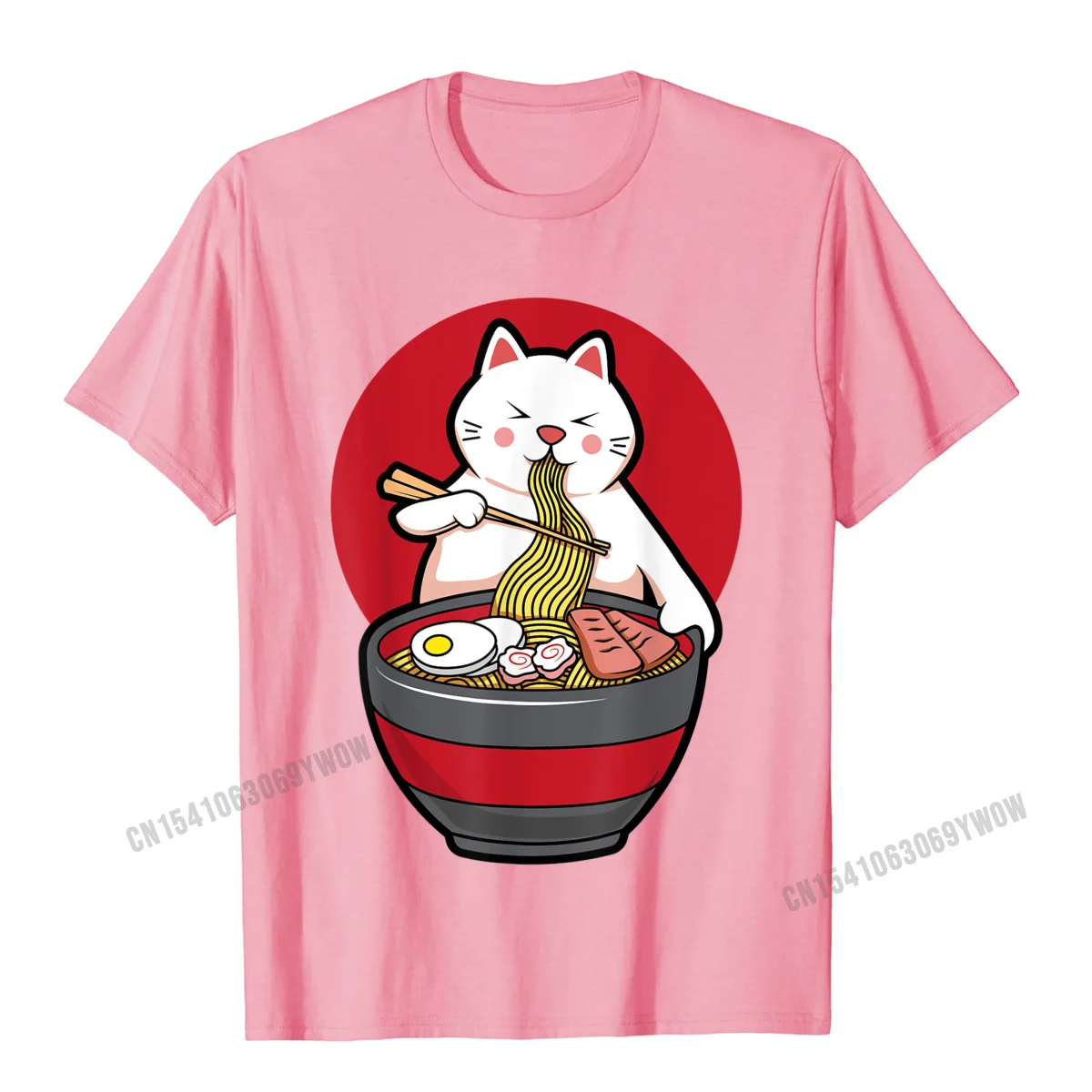  Men Tshirts Casual Casual Tops T Shirt 100% Cotton Round Collar Short Sleeve Casual Tops T Shirt Thanksgiving Day Kawaii Ramen Cat Cute Otaku Japanese Anime Noodles T-Shirt__736 pink