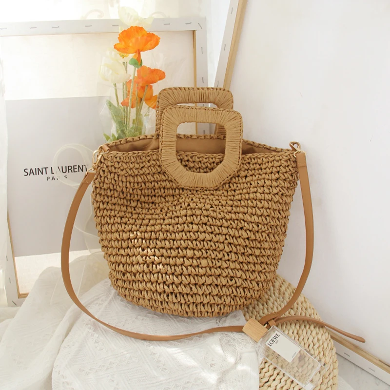 Vintage Straw Crossbody Bag Women Summer Large Capacity Beach