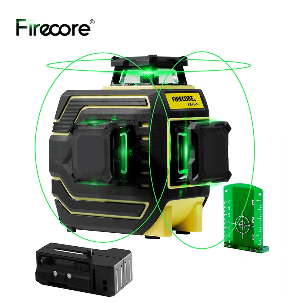 FIRECORE 3D 12Lines 360 IP65 Green Laser Level F94T-XG Auto Self-Leveling Cross Lines With Receiver 1.5/2/3M Tripod Bracket