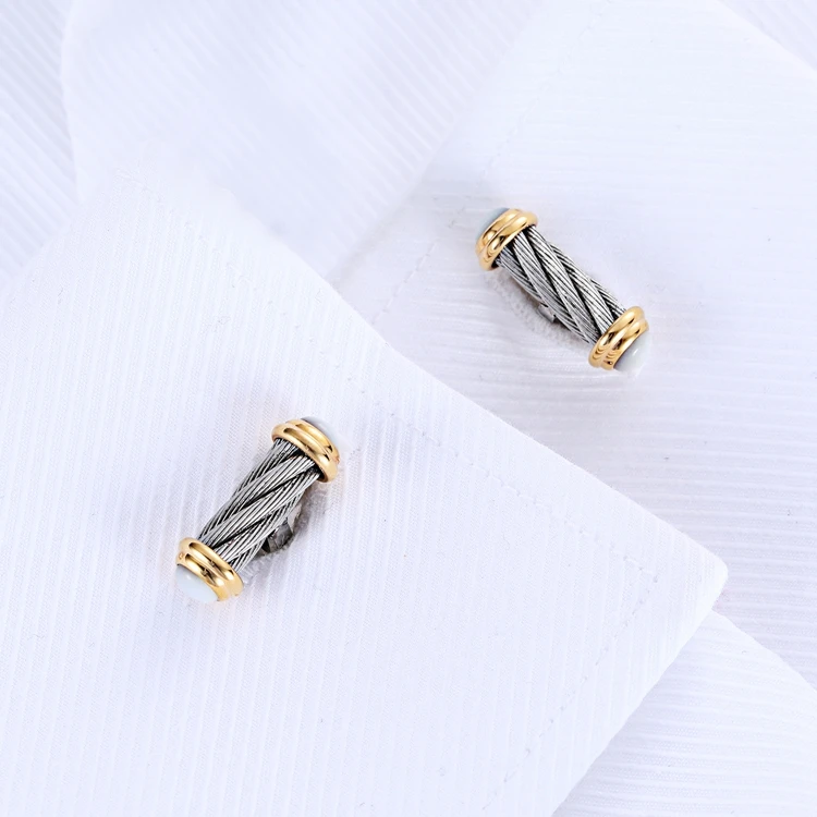 Heißer Verkauf Edelstahl Kabel Design Manschettenknöpfe Silber & 18K Gold Farbe Shell Manschettenknopf für Männer Geschenke Hochzeit Business Manschettenknöpfe – Detail 7