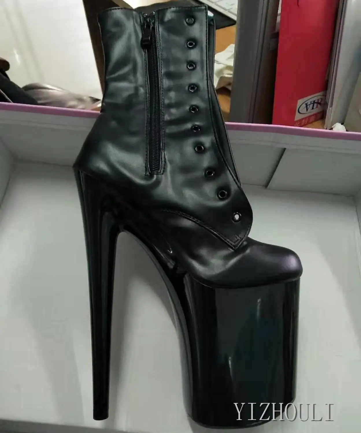 matte black Модные пикантные Полусапоги В рыцарском стиле женские ботинки на высоком каблуке пара обуви подходит для женщин 20 см для танцев на шесте банкетное шоу - Цвет: matte black