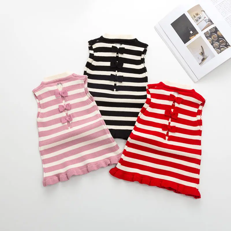

Special Offer 2019 Spring New Style Girls Stripes Back Bow Fashion No Good Vest Dress Sweater