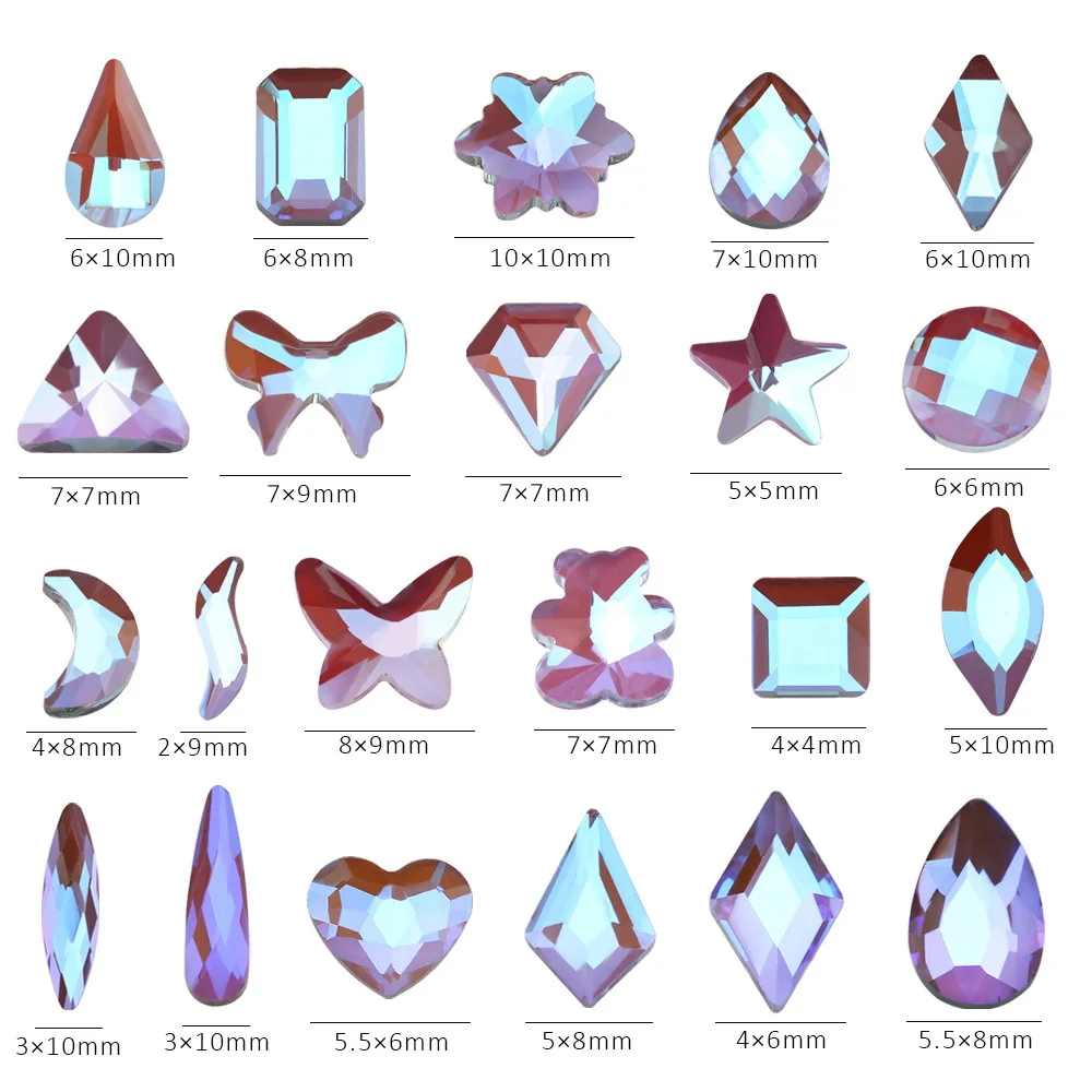 

50PCS 3D Aurora Phantom Purple Mix Various Shapes Flatback Diamond Crystal Nail Art Jewel Decorations Manicure Charm Supplies
