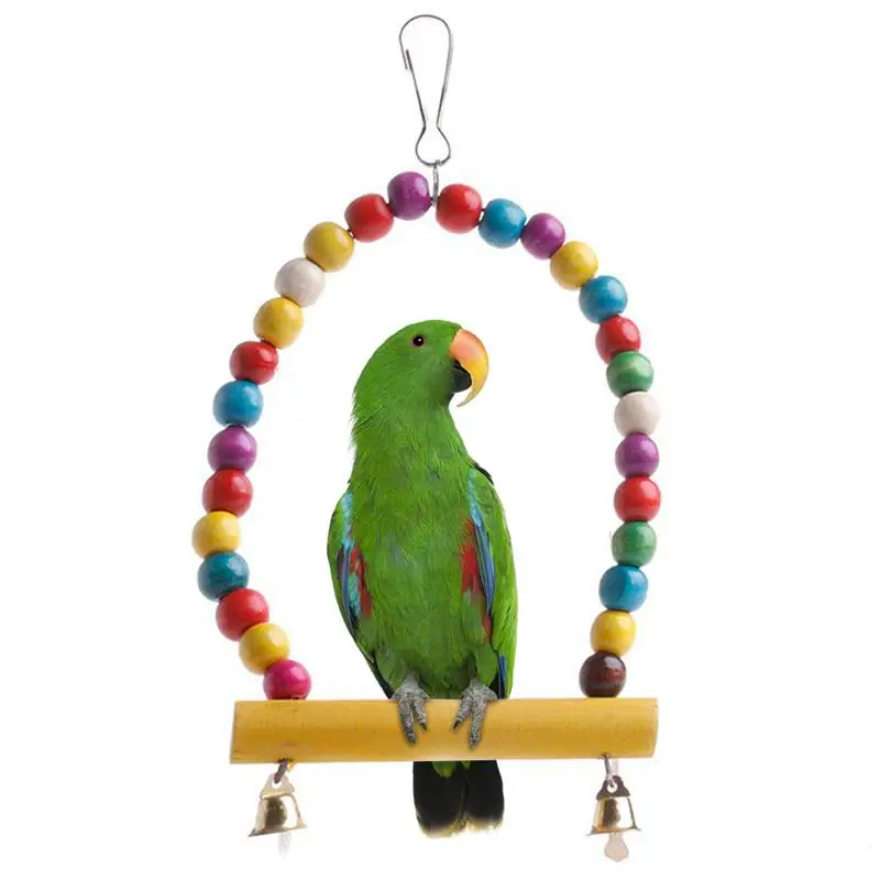Legendog 1pc Bird Hanging Perch Wooden Creative Parrot Swing Parrot Perch Hanging Toy Pet Supplies Random Color