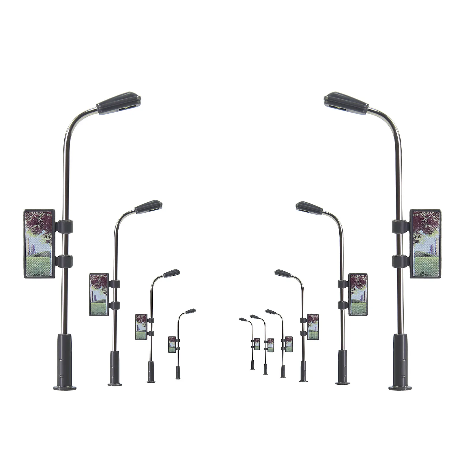 

10pcs Model Railway HO TT Scale 1:87 Advertisement Lamp Post Street Lights LEDs Warm White Bright White LFL01HO