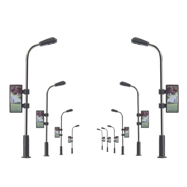 10pcs Model Railway HO TT Scale 1:87 Advertisement Lamp Post Street Lights LEDs Warm White Bright White LFL01HO