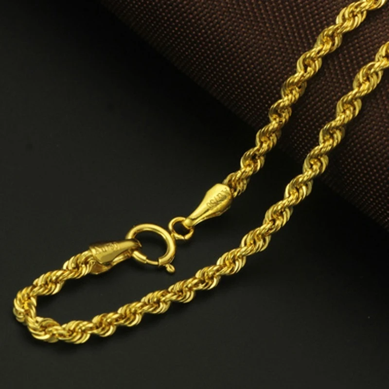 Collar de oro amarillo de 18K para hombre mujer, de de la suerte, 2MMW, 45 60cm|Collares de cadena| - AliExpress