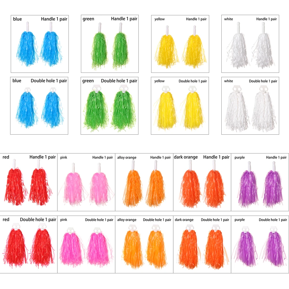 Cheerleading Pom Poms 1Pair Rainbow Plastic Girl Cheer Refueling Props Handle/Double Hole Game Cheering Ball