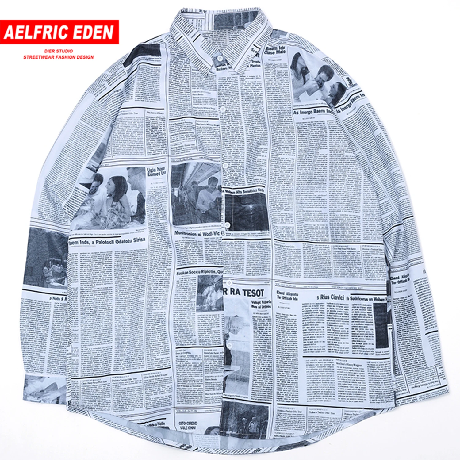 Aelfric Eden Газета дизайн печатных мужские рубашки 2019 хип хоп Harajuku модная повседневная хлопковая верхняя одежда мужская уличная одежда с