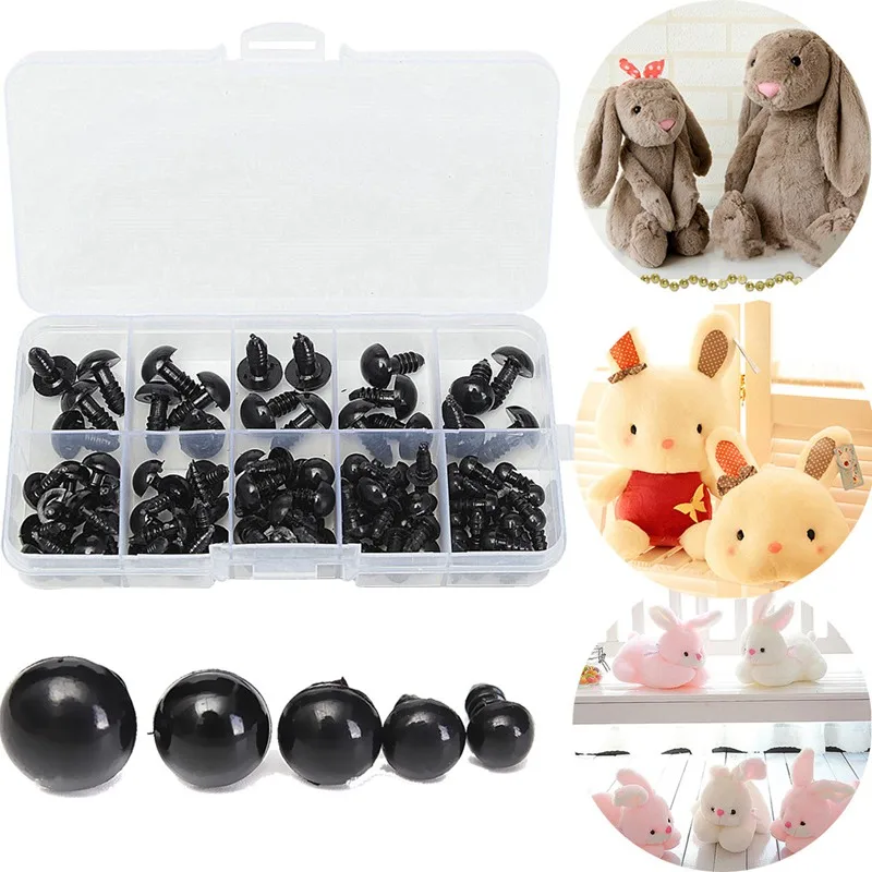 

100Pcs 6-12mm Black Safety Plastic Eyes For Teddy Bear Doll Animal Crafts Box Doll Cartoon Animal Puppet Crafts Doll Accessories