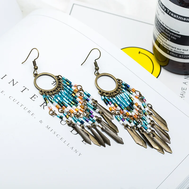 Женские и женские винтажные серьги подвески богемные этнические с кисточками