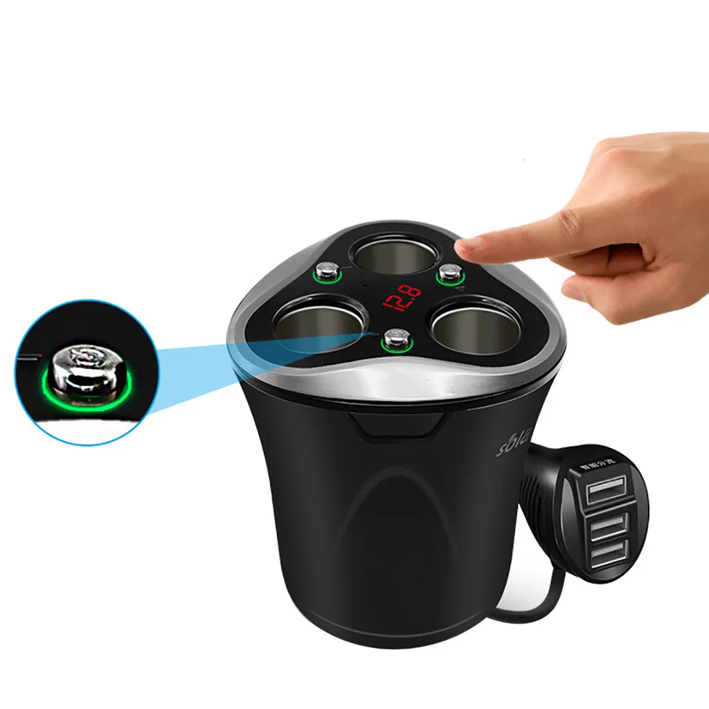 

Cigarette Lighter Charger Car Multi-function Cup Phone USB Charger 3 Holes Cigarette lighter splitter Dual USB Socket