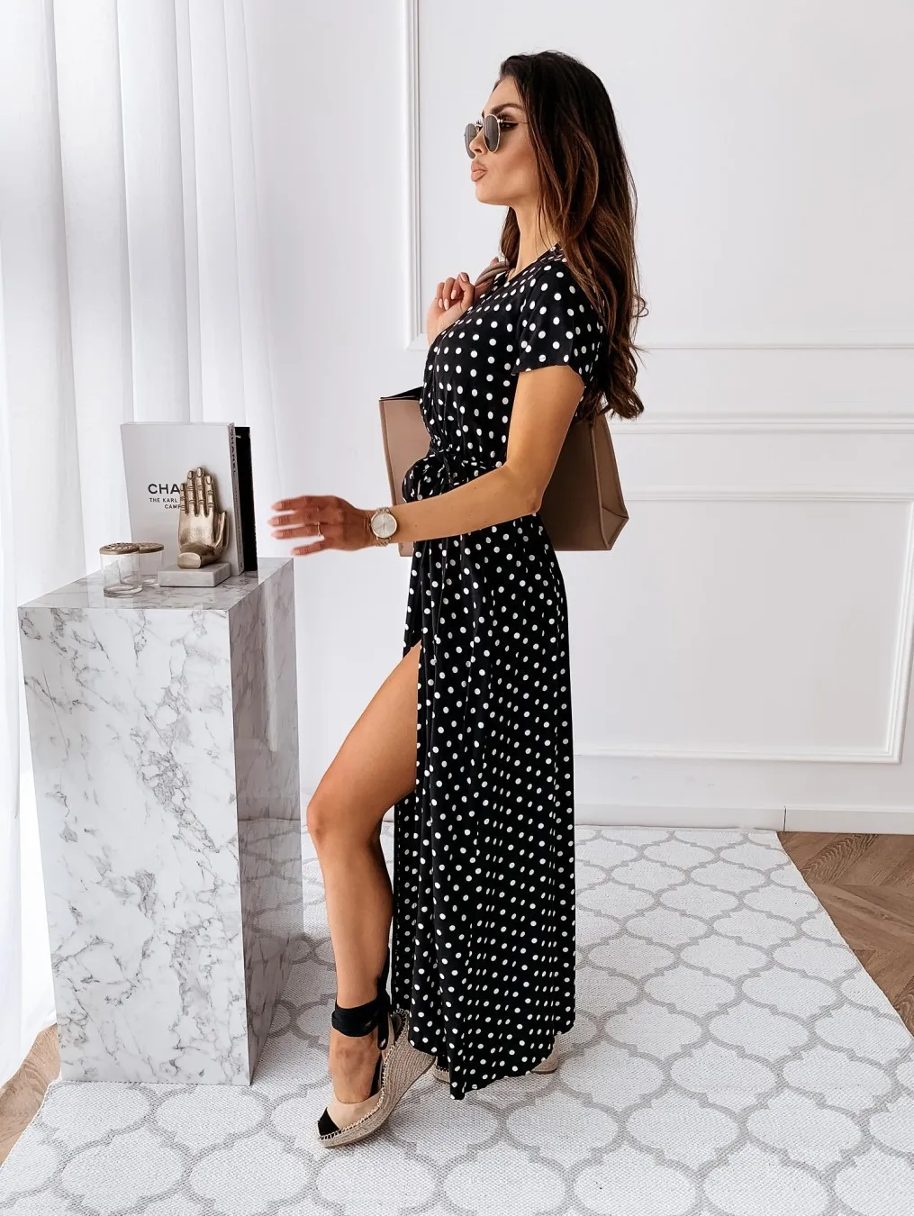 2022 Fashion Polka Dot Split Boho Dress V-Neck Women Casual Beach Vacation Long Dresses Vestido De Mujer maxi dresses