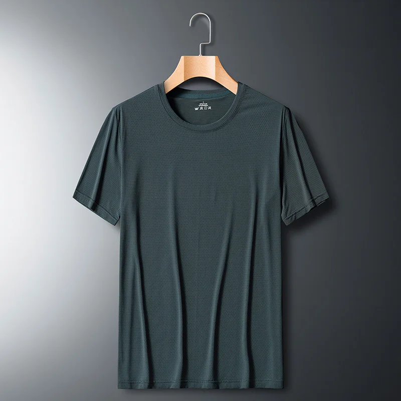 

Viscose Fiber Mesh Short-sleeved T-shirt Summer Half-sleeve Men 's Coat Harajuku Men 's Quick-drying Loose Plus-sized Fat Sports