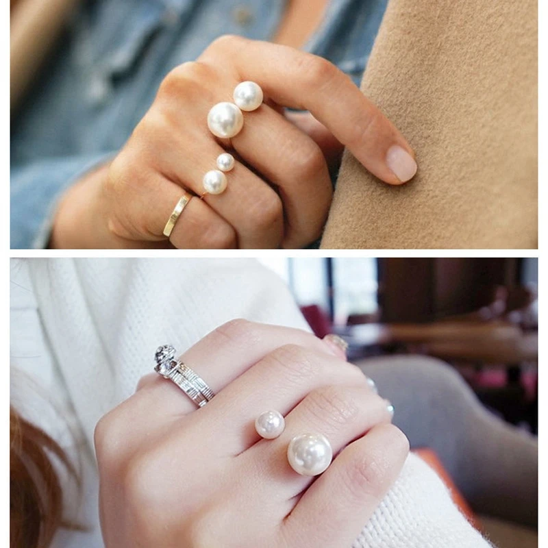 H:HYDE Fashion women's Ring Street Shoot Accessories Imitation Pearl Size Adjustable Ring Opening Women Jewelry New Arrivals